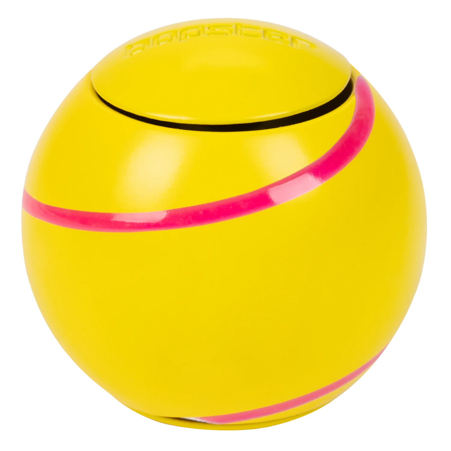 Yellow ball with pink and black accents on a white background. Brand- Bopster