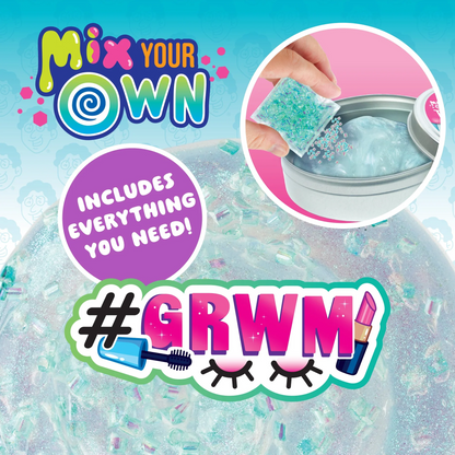 Promotional image for 'Mix Your Own' product with text and a close-up of a hand interacting with a container. Crazy_Aaaron_GRWN_THINKING_PUTTY
