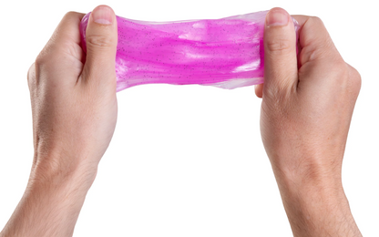 Pink slime being stretched between two hands on a white background. Crazy_Aaron_s_Thinking_putty_fruity_smoothie_7