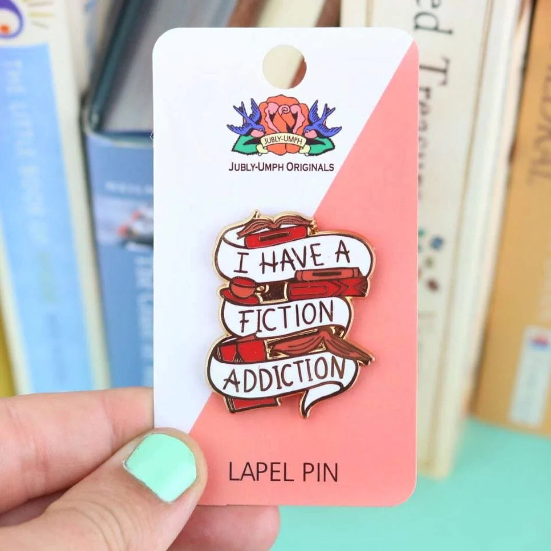 Jubly_Umph_I_Have_A_Fiction_Addiction_Lapel_Pin_in_packagin..
