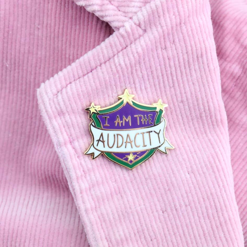 Jubly_Umph_I_am_the_audacity_lapelpin_on_jacket