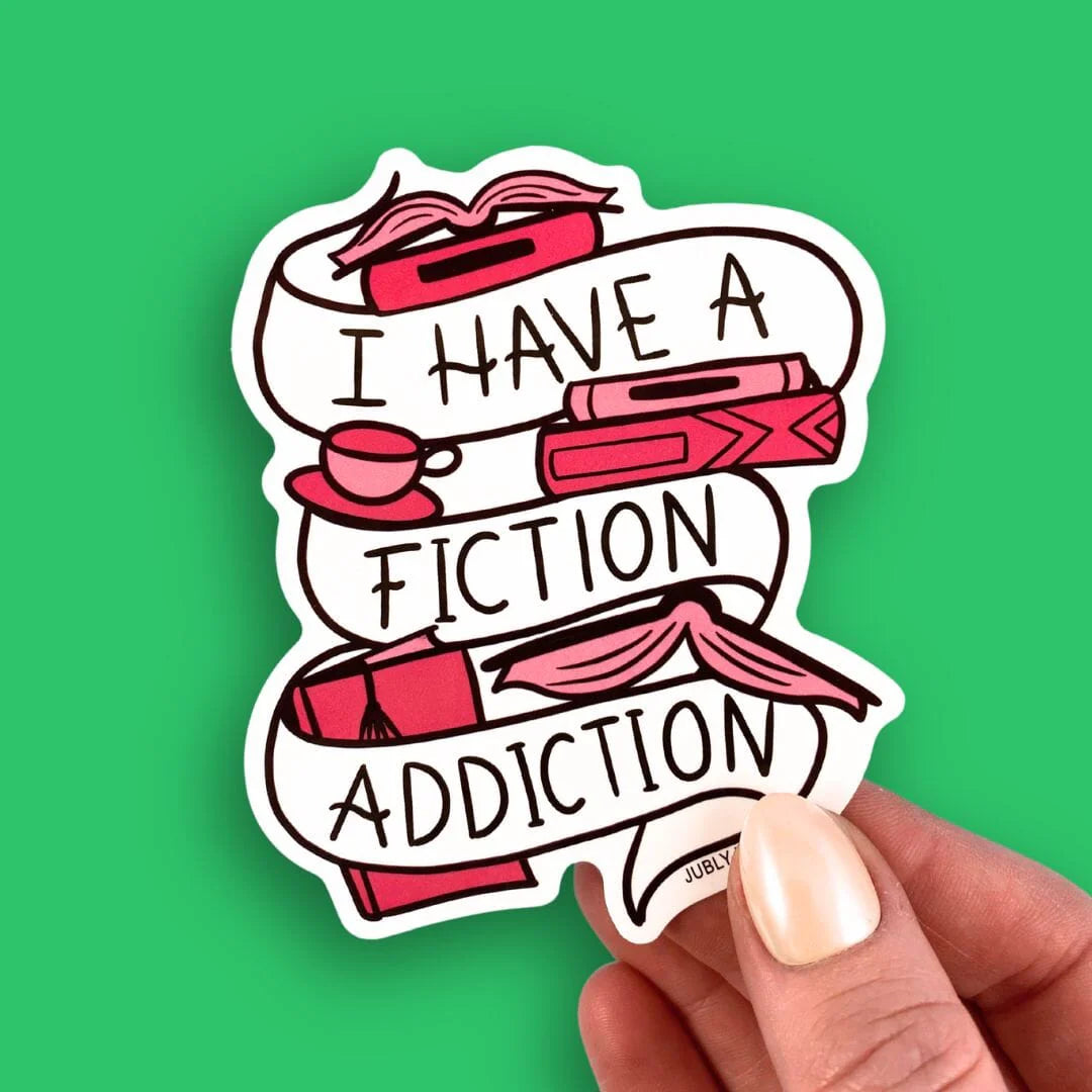 Jubly_Umph_I_have_a_fiction_addiction_sticker_with_finger