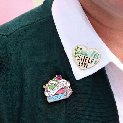 Jubly_Umph_Shelf_Love_Lapel_pin_on_jumper