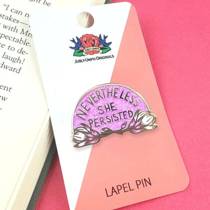 Jubly_Umph_never_the_less_she_persisted_lapel_pin_on_card
