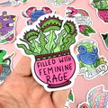 Sticker with a plant design and text on a colorful background