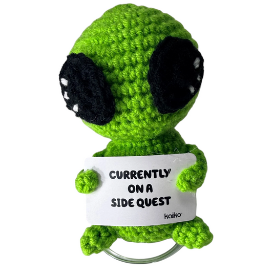 Currently on a Side Quest Alien Mini Hand Crochet Plush Support by Kaiko