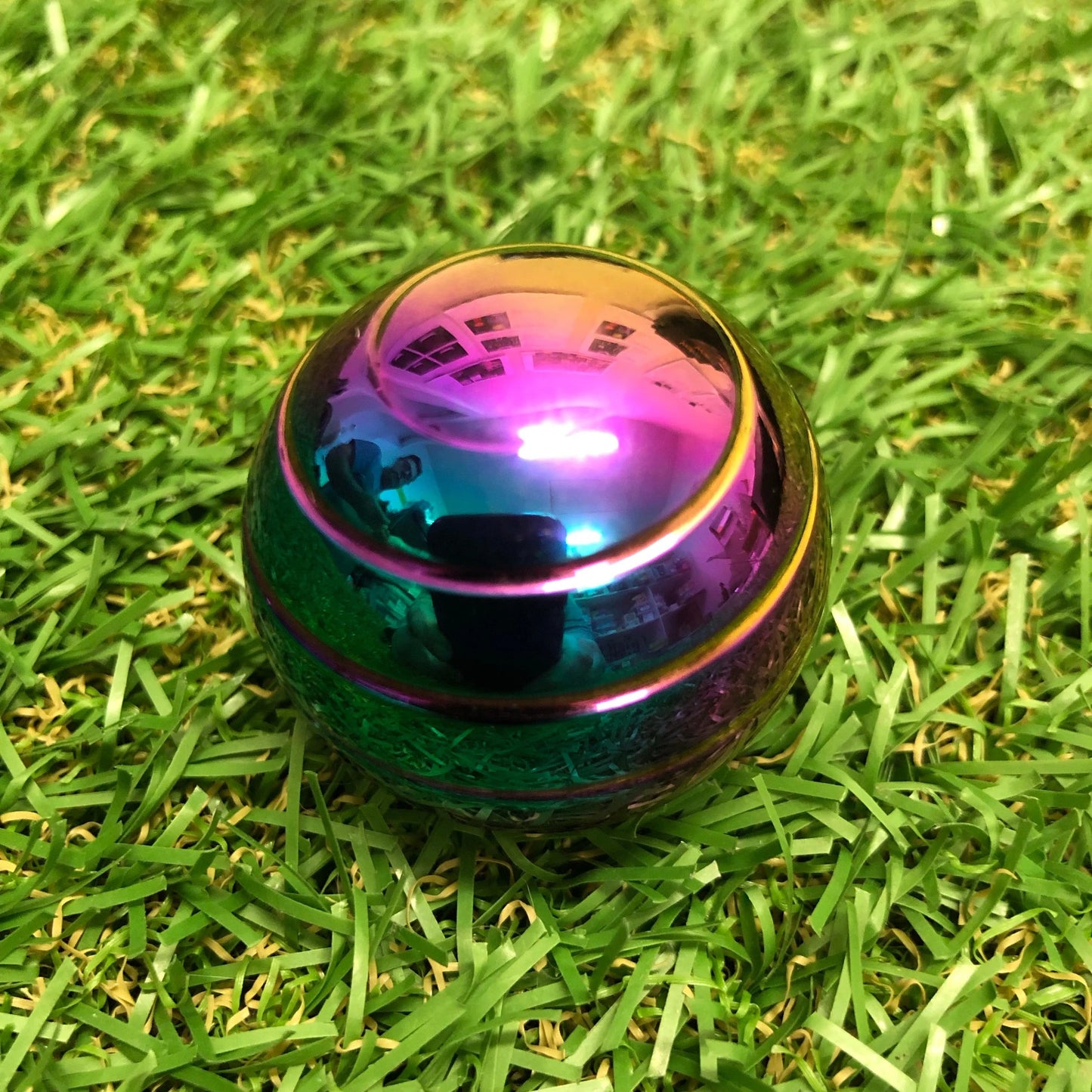 Kaiko_fidgets_gyroscope_oil_slick_on_grass