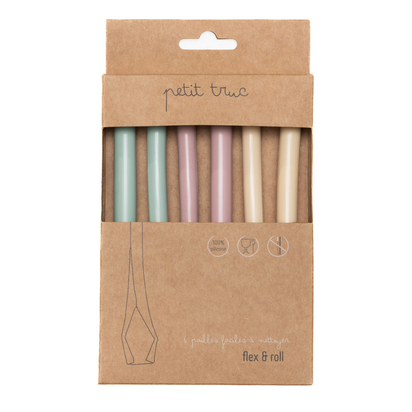 Set of 6 silicon straws Flex & Roll by Kiddikutter