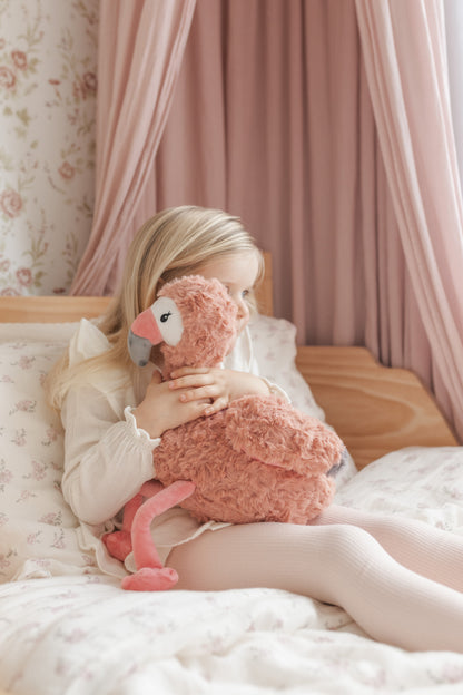 Mindful_and_Co_Kids_Calming_weighted_Animal_buddie_Francesca_the_flamingo_on_bed_