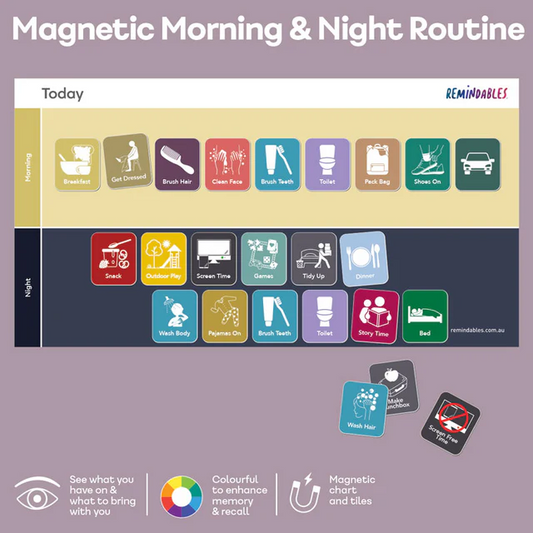 Magnetic Morning & Night Routine (30 Tiles+Chart) by Remindables