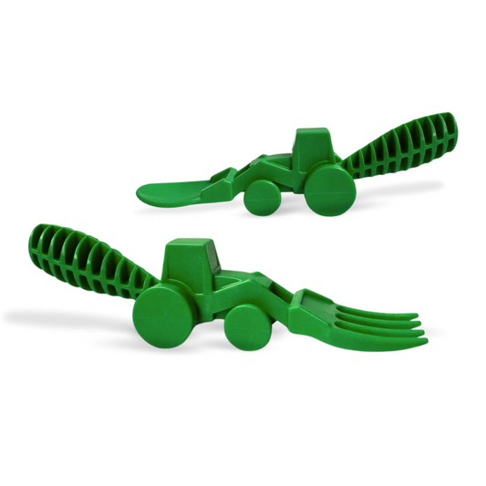Spotty_Kat_constructive_eating_tractor_cutlery_green_package_duo