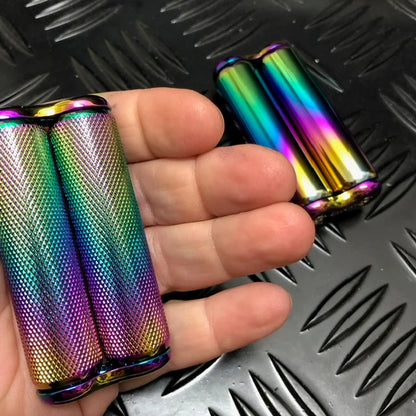 kaiko_fidgets_oil_slick_textured_mini_hand_roller_in_persons_hand