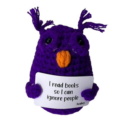 I Read Books So I Can Ignore People Owl Mini Hand Crochet Plush Support
