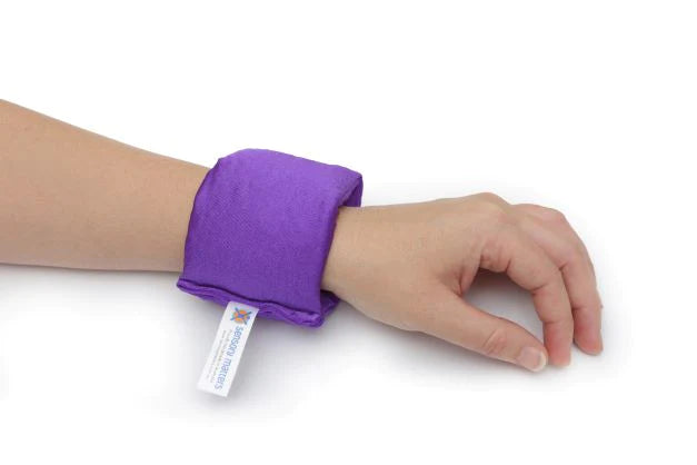 Sensory_Matters_Lycra_fidget-cuff_royal_purple_on_somesones_hand