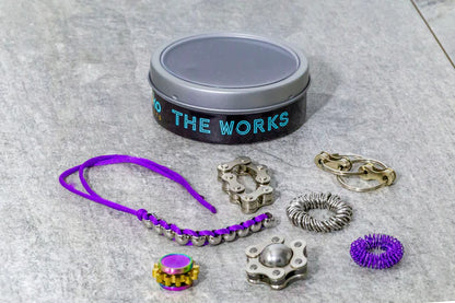 Kaiko_The_Works_metal_Fidget_Kit_contents_displayed_deep_purple