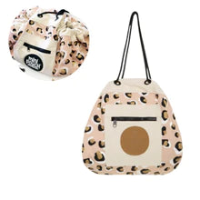 Mini_Play_Pouch_play_pouches_Leopard_gold_design_flat_and_with_drawstring_pulled_shut