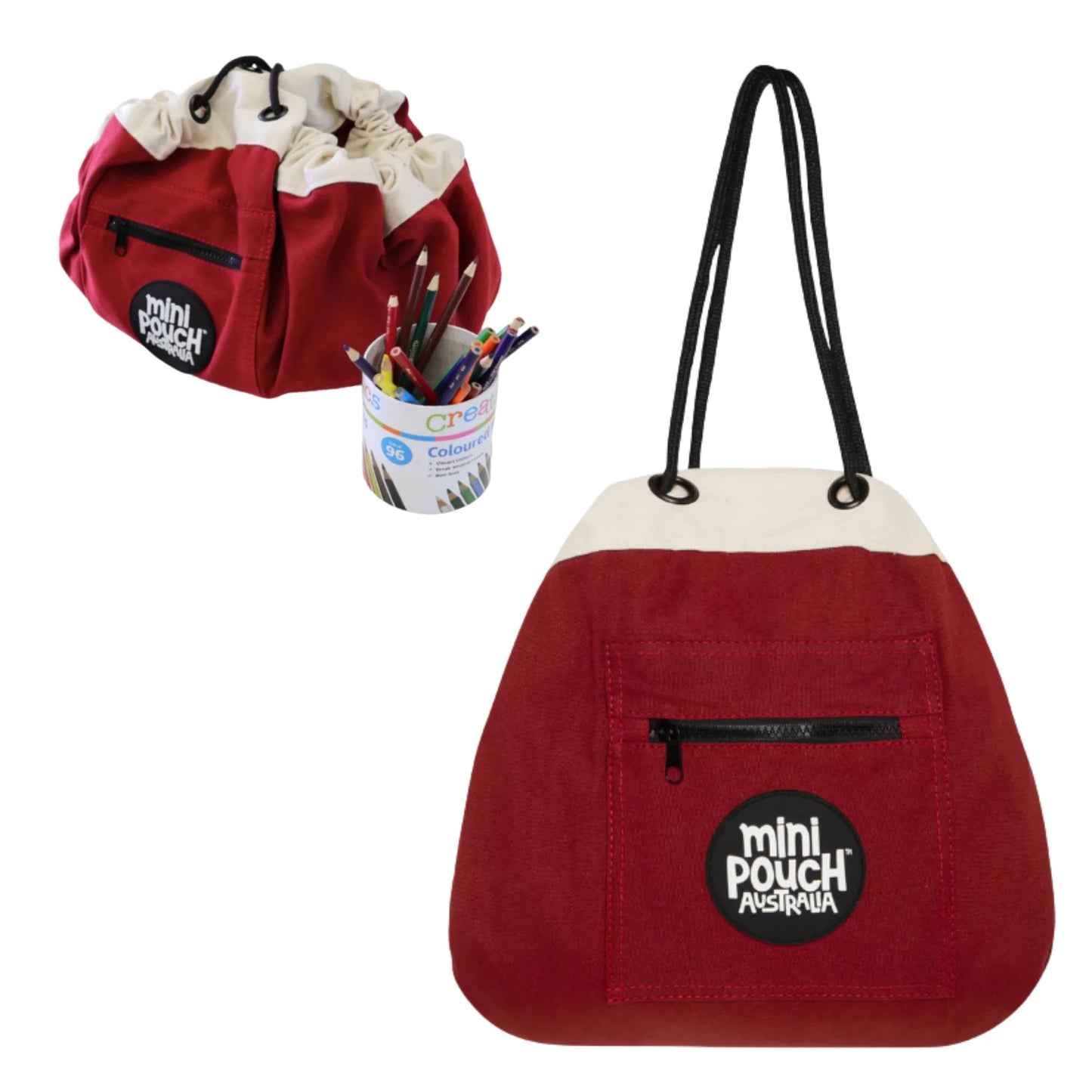 Mini_Play_Pouch_play_pouches_rocket_red_lying_flat_and_with_drawstring_pulled_closed