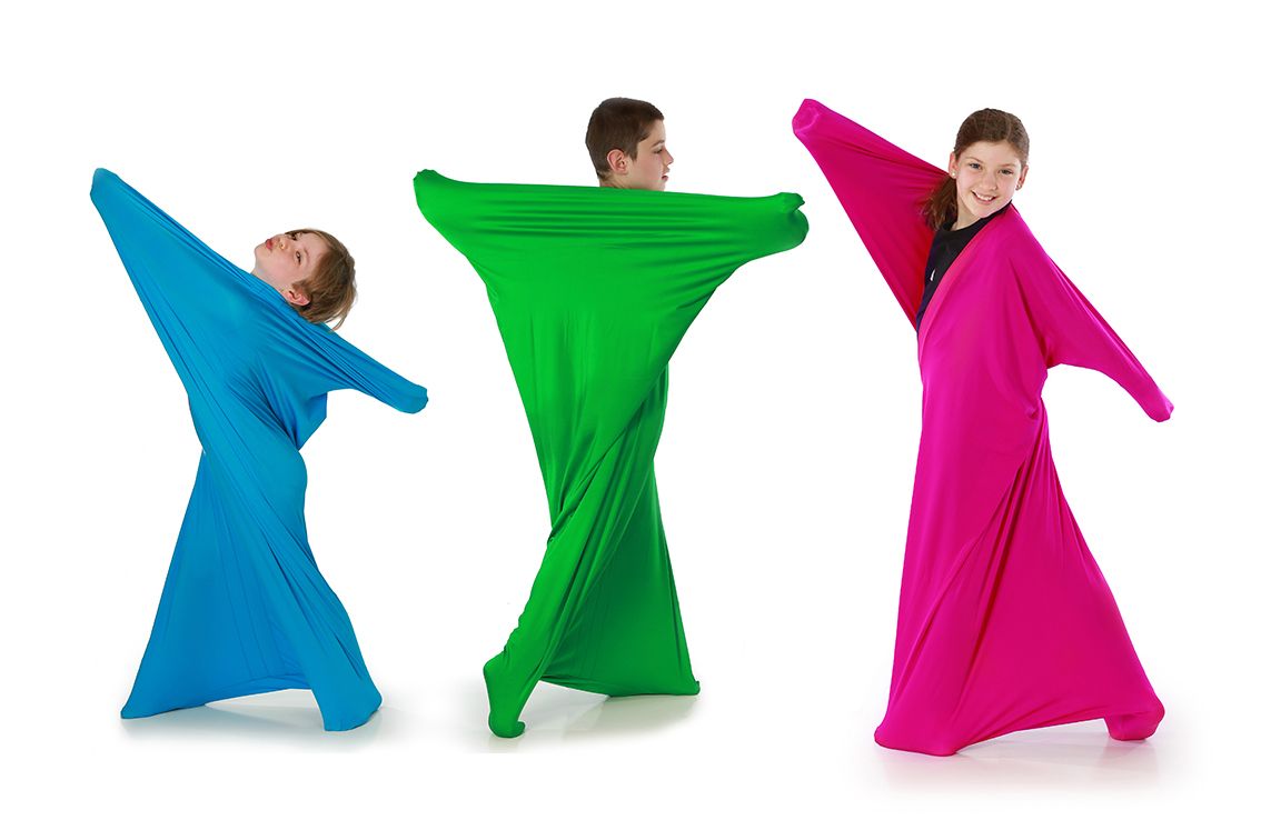 Sensory_Matters_kids_wearing_Lycra_body_sock_aqua_pink_green-colours_sensory_matters_pose