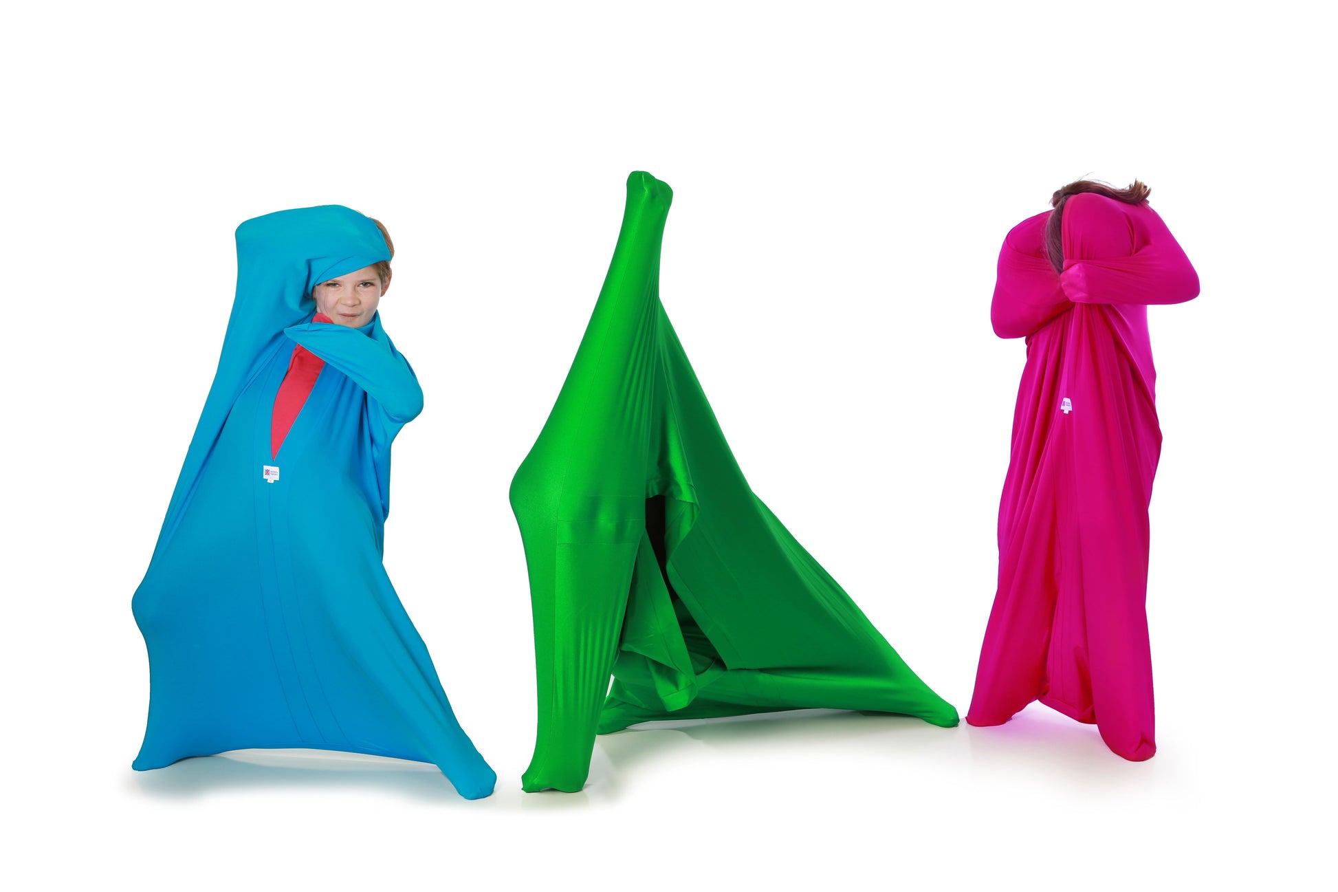Sensory_Matters_kids_wearing_Lycra_body_sock_aqua_pink_green-colours_sensory_matters_pose_2