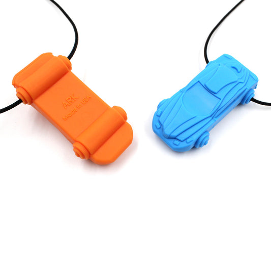 ARK’s_Racecar_Chew_Necklace_royal_blue_and_orange