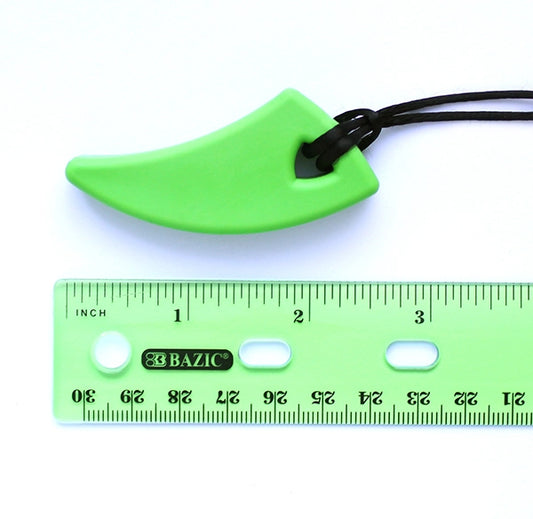ARK’S_SABER_TOOTH_CHEWELRY_ NECKLACE_lime_green_next_to_ruler_6cm