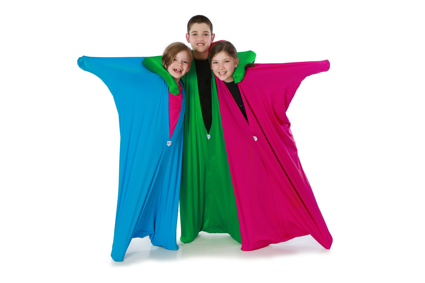 kids_wearing_Lycra_body_sock_aqua_pink_green-colours_sensory_matters