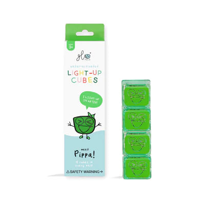Glo-pal_cubes_Green_Pippa_packaging_and_4_cubes