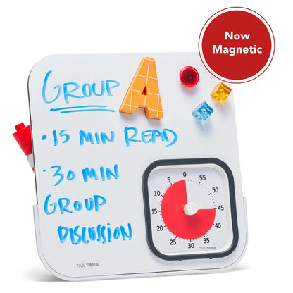 Time_Timer_Visual_Dry_erase_board_Timer_set_to_45_mins_On_Board_written_GROUP_A_15_minutes_to_read_30_minute_group_discussion