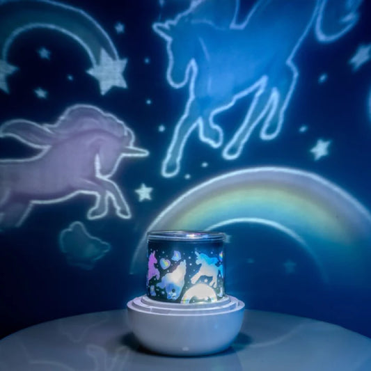 Lumi_go_round_sensory_projector_light_unicorn_themed_projected_on_to_wall